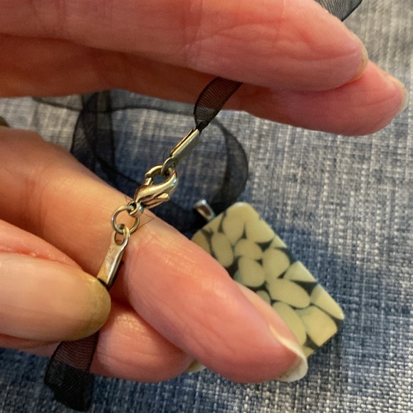 Handmade Necklace Made With A Domino Ribbon Silver Colored Hardware - Picture 10 of 13